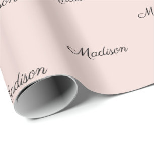 Custom script Name Text blush pink black chic Wrapping Paper