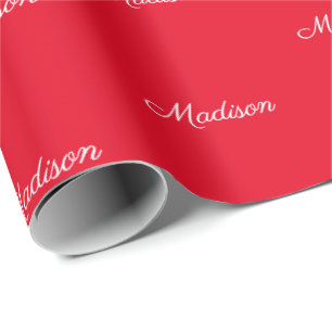 Custom script name text red birthday gift wrapping paper