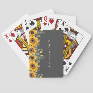 Custom Script Name Trendy Sunflowers Yellow  Playing Cards
