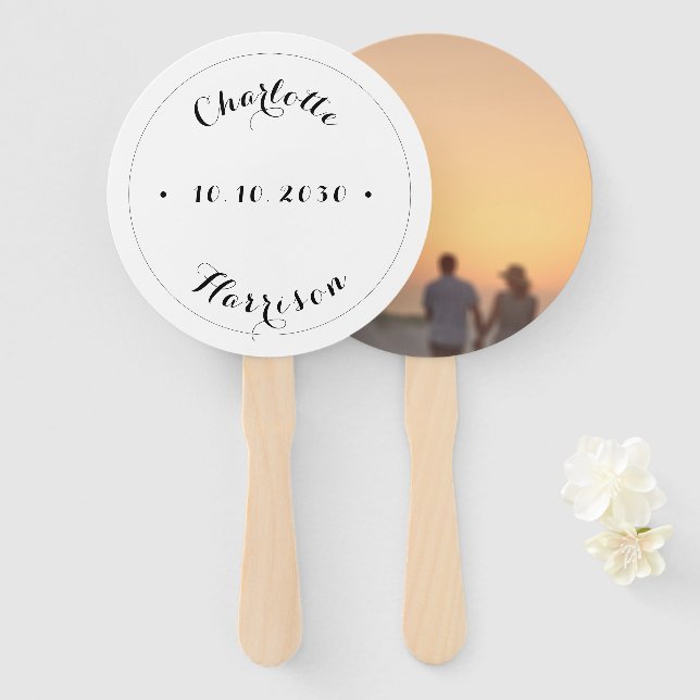 Custom Script names date Photo Wedding Hand Fan (Front and Back)
