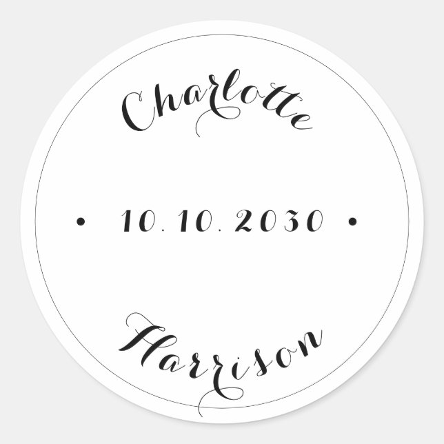Custom script names date wedding favour sticker (Front)