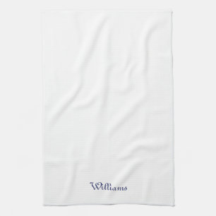 Custom script navy blue name monogram white tea towel