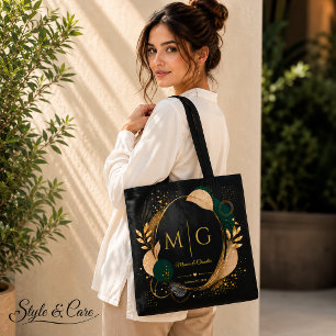 Custom Script on Luxury Black Gold Abstract Frame Tote Bag