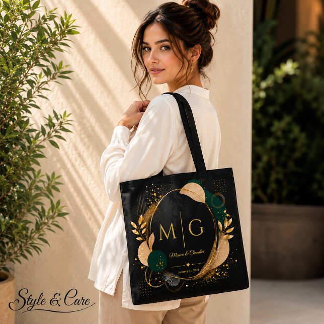 Custom Script on Luxury Black Gold Abstract Frame Tote Bag (Custom Script on Luxury Black Gold Abstract Frame Tote Bag)