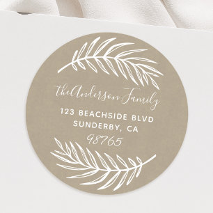 Custom Script Palm Leaves Wreath Return Address Classic Round Sticker
