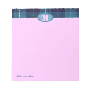 Custom Script Plaid Tartan Jeans Monogram Pink Notepad
