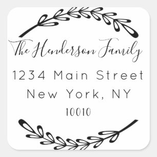 Custom Script Return Address Family Name Square Sticker
