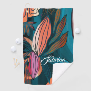 Custom Script Signature Name Monogrammed Tropical Golf Towel