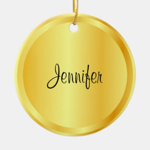 Custom Script Template Faux Gold Metallic Look Ceramic Ornament
