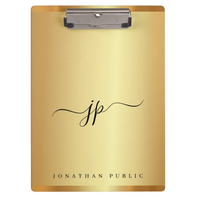 Custom Script Text Monogram Luxury Gold Glamour Clipboard (Front)