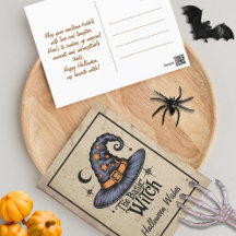 Custom Script Vintage Black Orange Halloween Witch