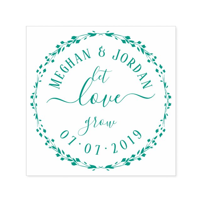 Custom Script & Wreath Let Love Grow Wedding Self-inking Stamp (Design)