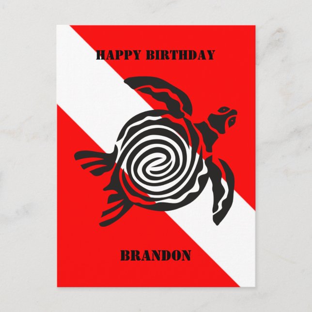 Custom Scuba Diving Flag and Sea Turtle Postcard (Front)