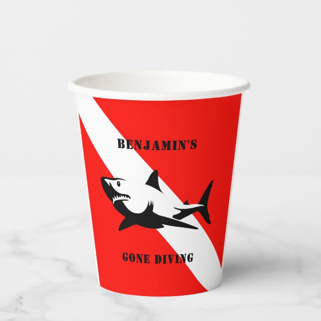 Custom Scuba Diving Flag and Shark Paper Cups (Front)