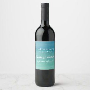 Custom sea green beach wedding wine & spring water label