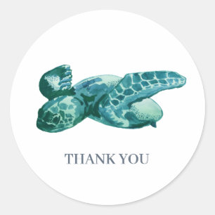 Custom Sea Turtle Painting Thank You Classic Round Sticker
