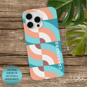 Custom Seafoam Green Mauve Taupe Retro Mod Pattern iPhone 15 Pro Max Case