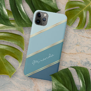 Custom Seafoam Teal Blue Ocean Green Stripes Case-Mate iPhone Case