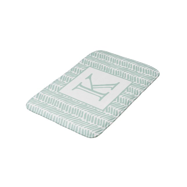 Custom Seaglass Mint Green White Zigzag Stripes Bath Mat (Angled)