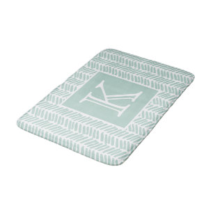 Custom Seaglass Mint Green White Zigzag Stripes Bath Mat