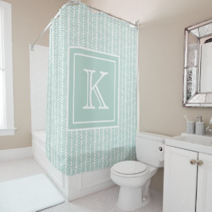 Custom Seaglass Mint Green White Zigzag Stripes Shower Curtain