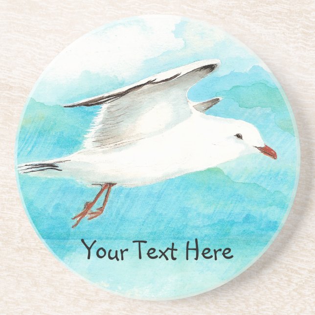 Custom Seagull & Name, Bird Collection Coaster (Front)
