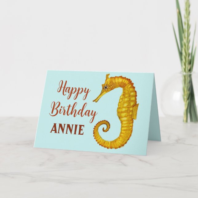 Custom Seahorse Happy Birthday Card (Front)