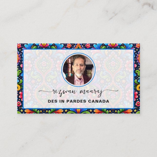 Custom seamless pattern logo, qr code and photo  business card (Front)