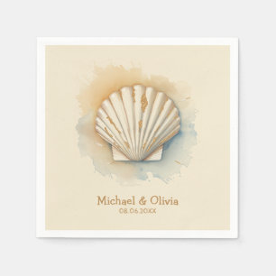 Custom Seashell Nautical Beach Wedding Gold Napkin