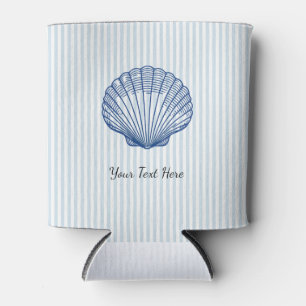 Custom Seashell Painting Coastal Blue Stripe Can Cooler