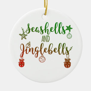custom Seashells and jingle bells Ceramic Ornament