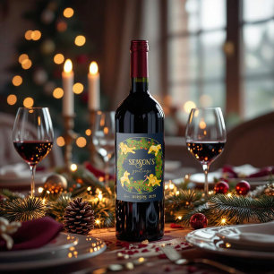 Custom Season’s Greetings Holiday Wreath Wine Label