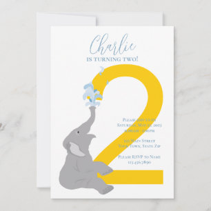 Custom Second Birthday Modern Elephant Invitation