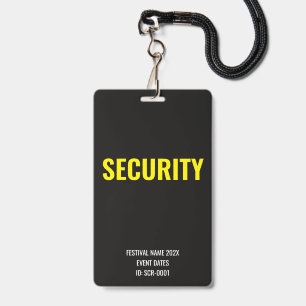Custom Security Access Concert Festival Yellow ID Badge