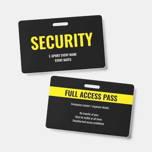 Custom Security Access Minimalist E-Sport Yellow ID Badge (Front & Back)