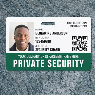 Custom Security Guard ID Photo Logo Name Green ID Badge