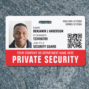 Custom Security Guard ID Photo Logo Name Red Badge
