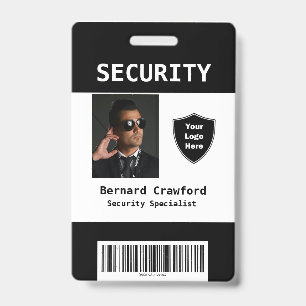 Custom Security Personnel ID Badge Black   White