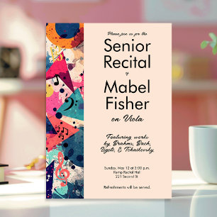 Custom Senior Music Recital 80s Inspired Abstract Invitation
