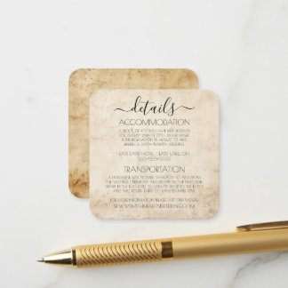 Custom Sepia Vintage Paper Texture Wedding Details Enclosure Card