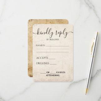 Custom Sepia Vintage Paper Texture Wedding RSVP Card