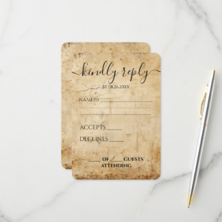 Custom Sepia Vintage Paper Texture Wedding RSVP Card
