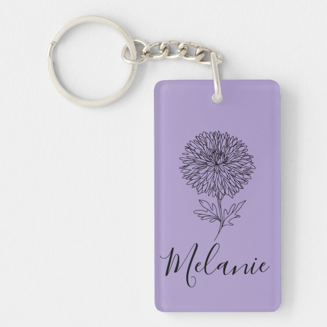 Custom September Aster Birth Flower Gift for Birth Key Ring (Front)