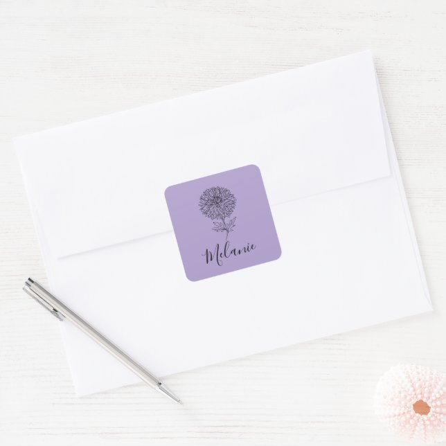 Custom September Aster Birth Flower Gift for Birth Square Sticker (Envelope)