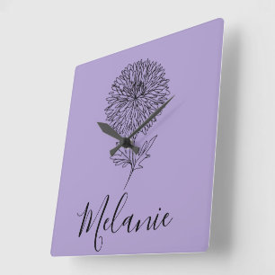 Custom September Aster Birth Flower Gift for Birth Square Wall Clock