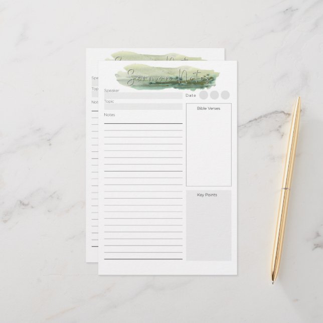 Custom Sermon Notes Stationery (Front/Back In Situ)