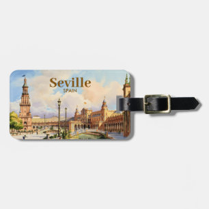 Custom Seville Spain Plaza de Espana Watercolor Luggage Tag