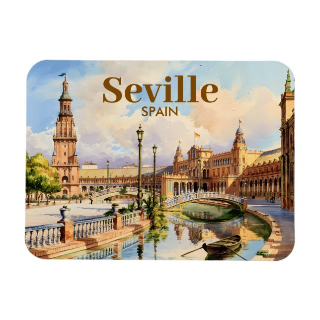 Custom Seville Spain Plaza de Espana Watercolor Magnet (Horizontal)