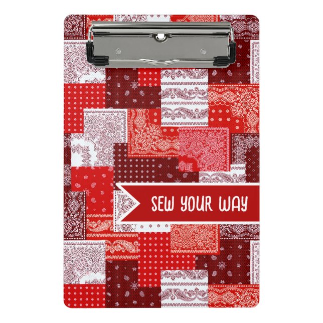 Custom Sewing Patchwork Bandanna Quilt Pattern Mini Clipboard (Front)