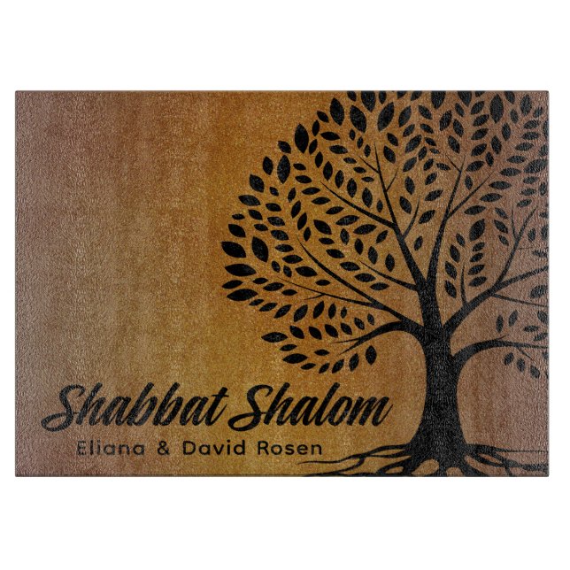 Custom Shabbat Shalom Etz Chayim Tree Challah Cutting Board (Front)